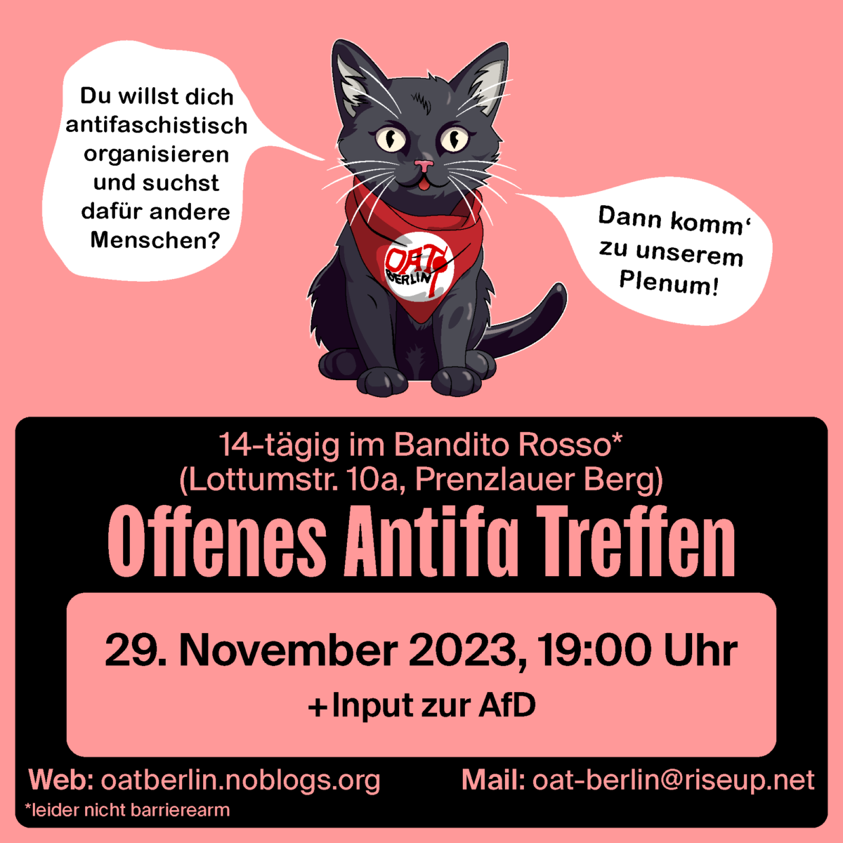 Offenes Antifa Treffen Berlin. 29. November 2023, 19:00 Uhr mit Input zur AfD