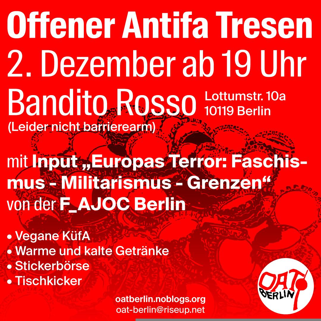 Offener Antifa Tresen am 2. Dezember ab 19 Uhr im Bandito Rosso.